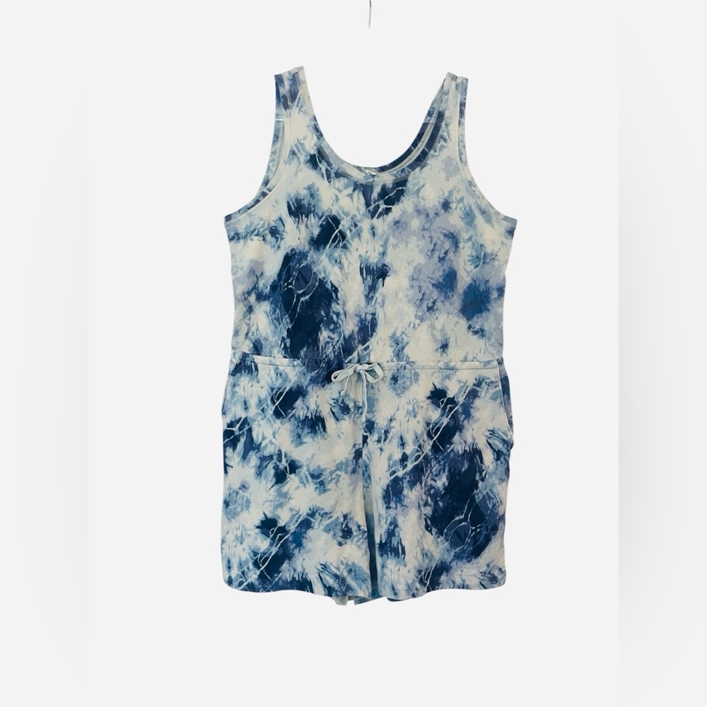 Old Navy Blue & White Tie-Dye Shorts Romper - Size XXL